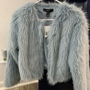 Forever 21 Plush Teddy Jacket in Soft Blue